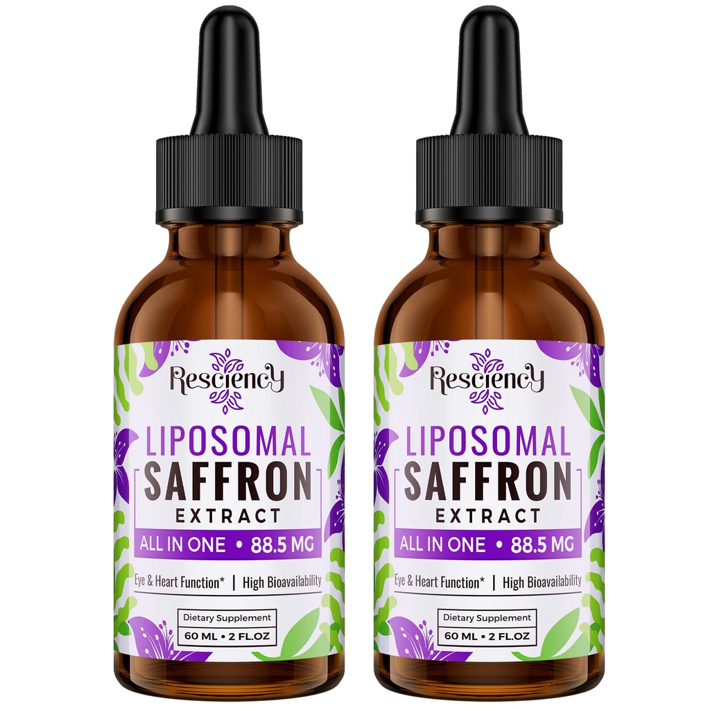 Saffraansupplementen - 88.5 mg Saffron Extract Betere biologische beschikbaarheid Liposomale druppels voor Mood, Energie, Vision & Focus met Ashwagandha, Kurkuma, Magnesium, Zink, Vitamine B12 & D3, 60 ml, 60 porties
