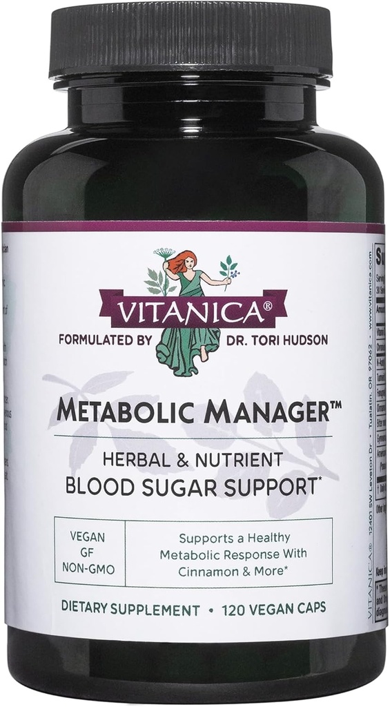 Vitanica Metabolic Manager - Kruidensupplement ter ondersteuning van gezonde Metabole Response - Dieetsupplement met Vitamine D - Vegan Antioxidant Supplement - 120 Capsules