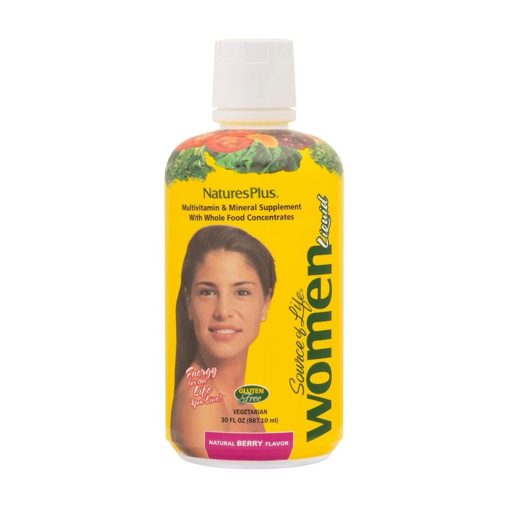 NaturesPlus Source of Life Women Liquid Multivitamin - 30 fl oz - Natural Berry Flavor - Whole Foods & Minerals - Healthy Immune System & Energy - Vegetarian, Gluten-Free - 30 Servings
