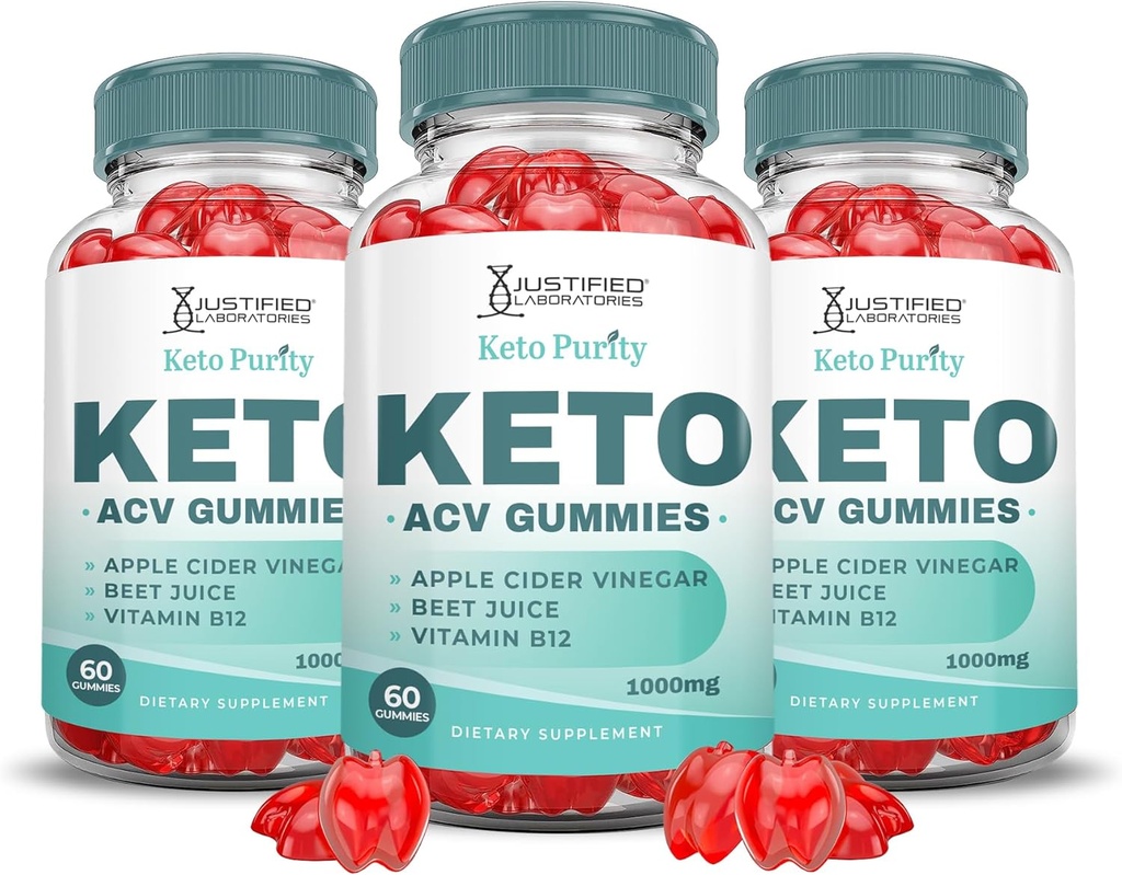 (3 Pack) Keto Purity Keto ACV Gummies Advanced Formula 1000MG Keto Puritry Keto Gummies Apple Cider Vinegar Geformuleerd met Granaatappel Beet Juice Powder B12 Vegan Non GMO 180 Gummys