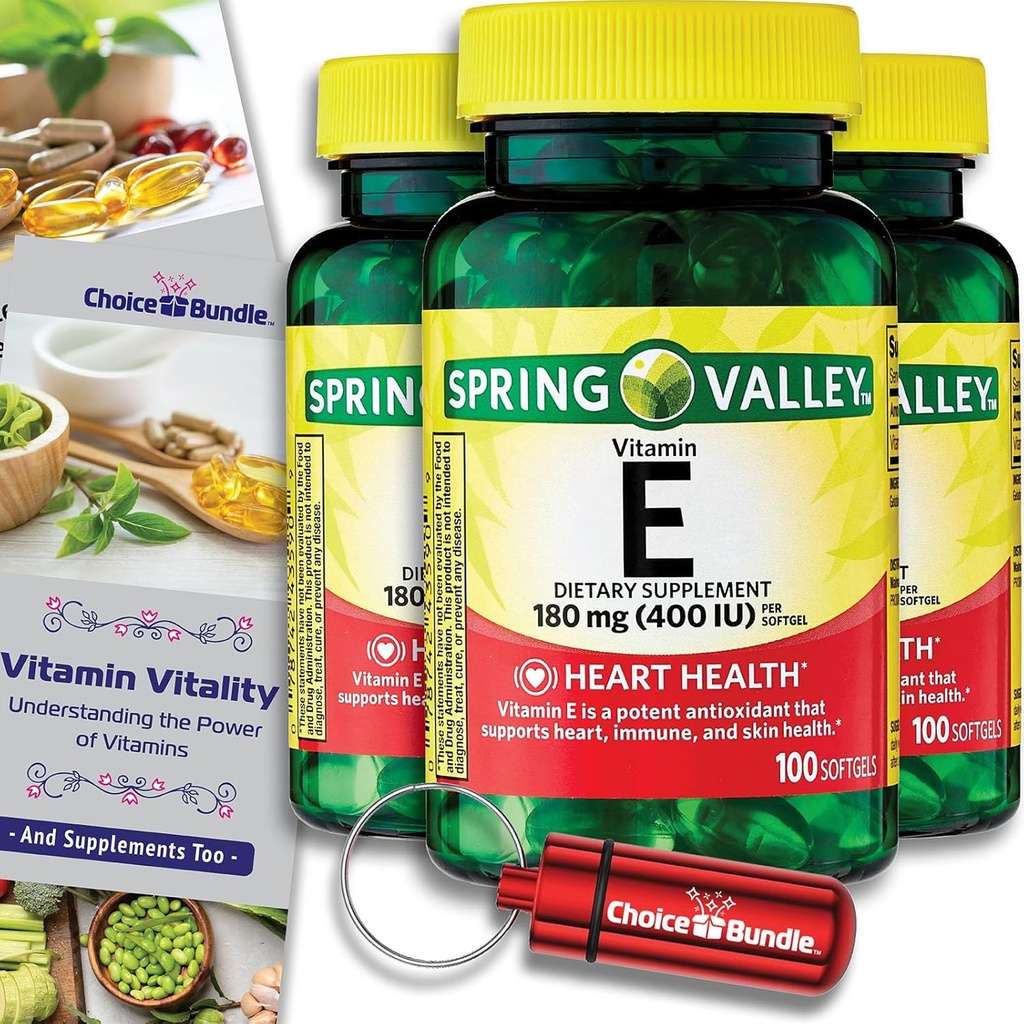 Choice Bundle Spring Valley Vitamine E Heart Health Dieetsupplement Softgels 180 mg (400 IE) 100 CT 3 pk (300 Totaal) + 