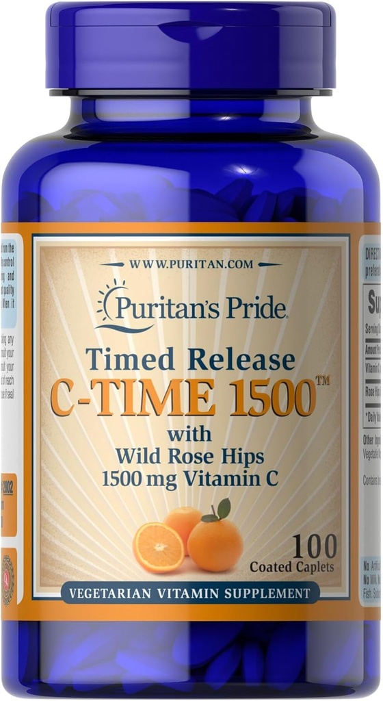Puritan's Pride Vitamine C 1500 mg met Rose HIPS Caplets, 100 Tellen