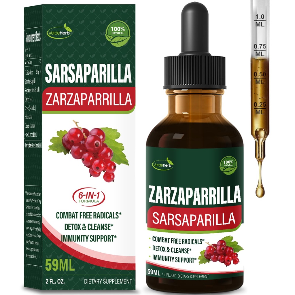 Sarsaparilla Root Extract Drops for Liver Cleanse Detox & Repair, Immune Support Supplement with Dandelion Cocolmeca Polypodium Leucotomos. Diente de Leon para Limpieza de Colon y Desintoxicar.