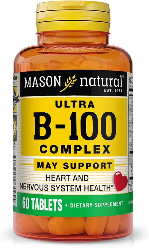 MASON NATUURLIJKE Ultra B-100 Complex - Gezond hart en zenuwstelsel, Verbetert de immuunfunctie en het energiemetabolisme, 60 tabletten