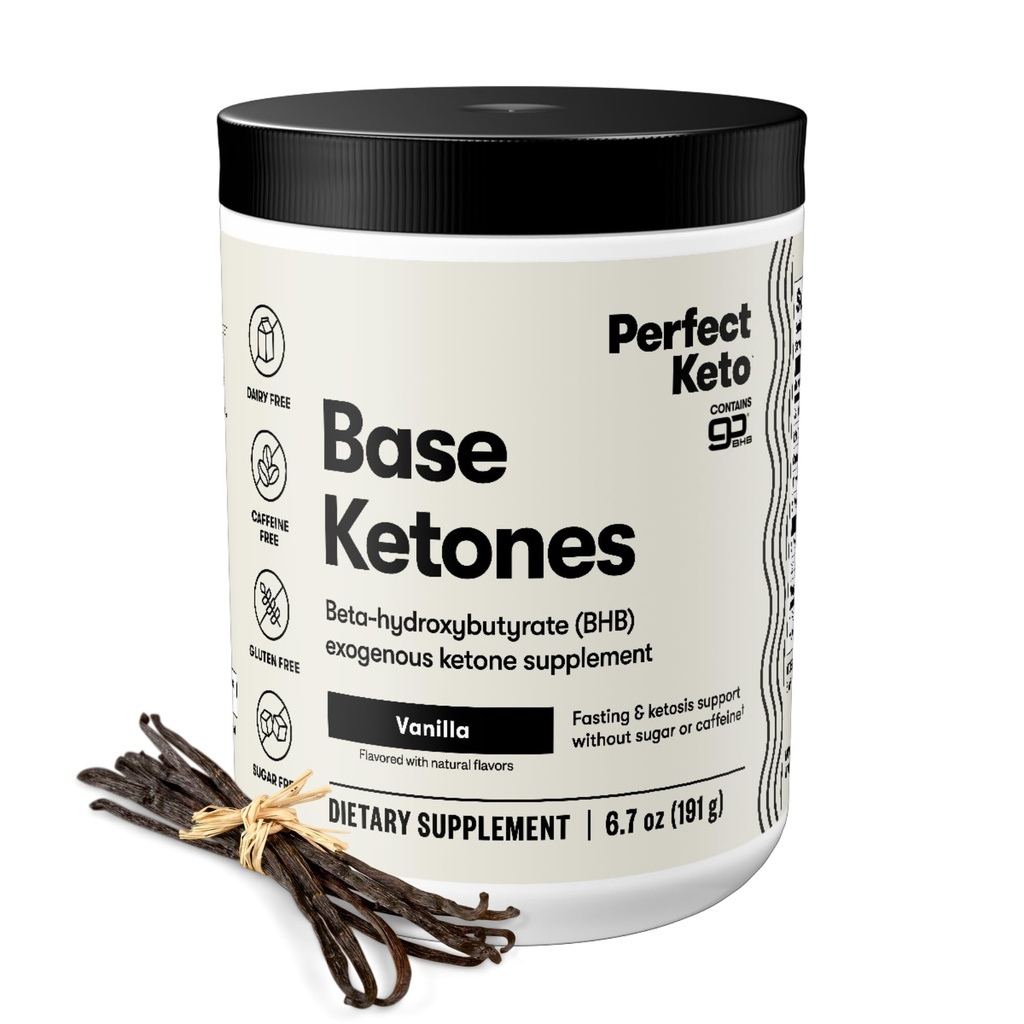 Perfect Keto Exogene Ketones Powder, BHB Salts Supplement voor Ketosis & Vasten, Plus Elektrolyten voor Hydratatie, Cafeïnevrije Energie, Keto Diet, Focus & Workout Ondersteuning, Vanille, 6.7 oz