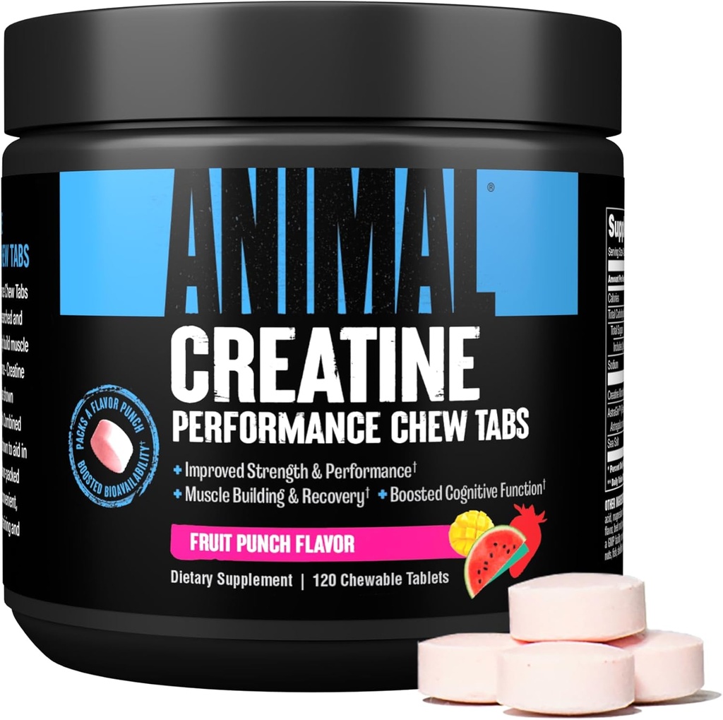 Animal Omega Omega 3 & 6 supplement met 30 dagen pakket Createine kauwtabletten Fruit Punch