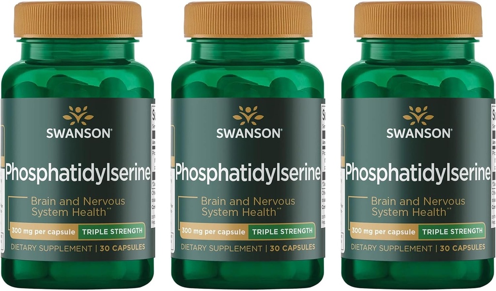 Swanson Fosfatidylserine Geheugen Hersenen en Cognitieve Gezondheid Ondersteuning Fosfolipide Triple-Strength Complex Supplement 300 mg 30 Capsules (3 Pack)