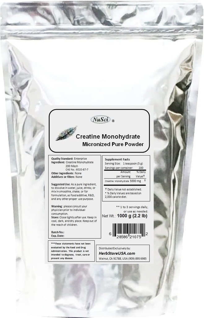 Pure Creatine Monohydraat Gemicroniseerd Poeder (1000 Gram (2,2 lb))