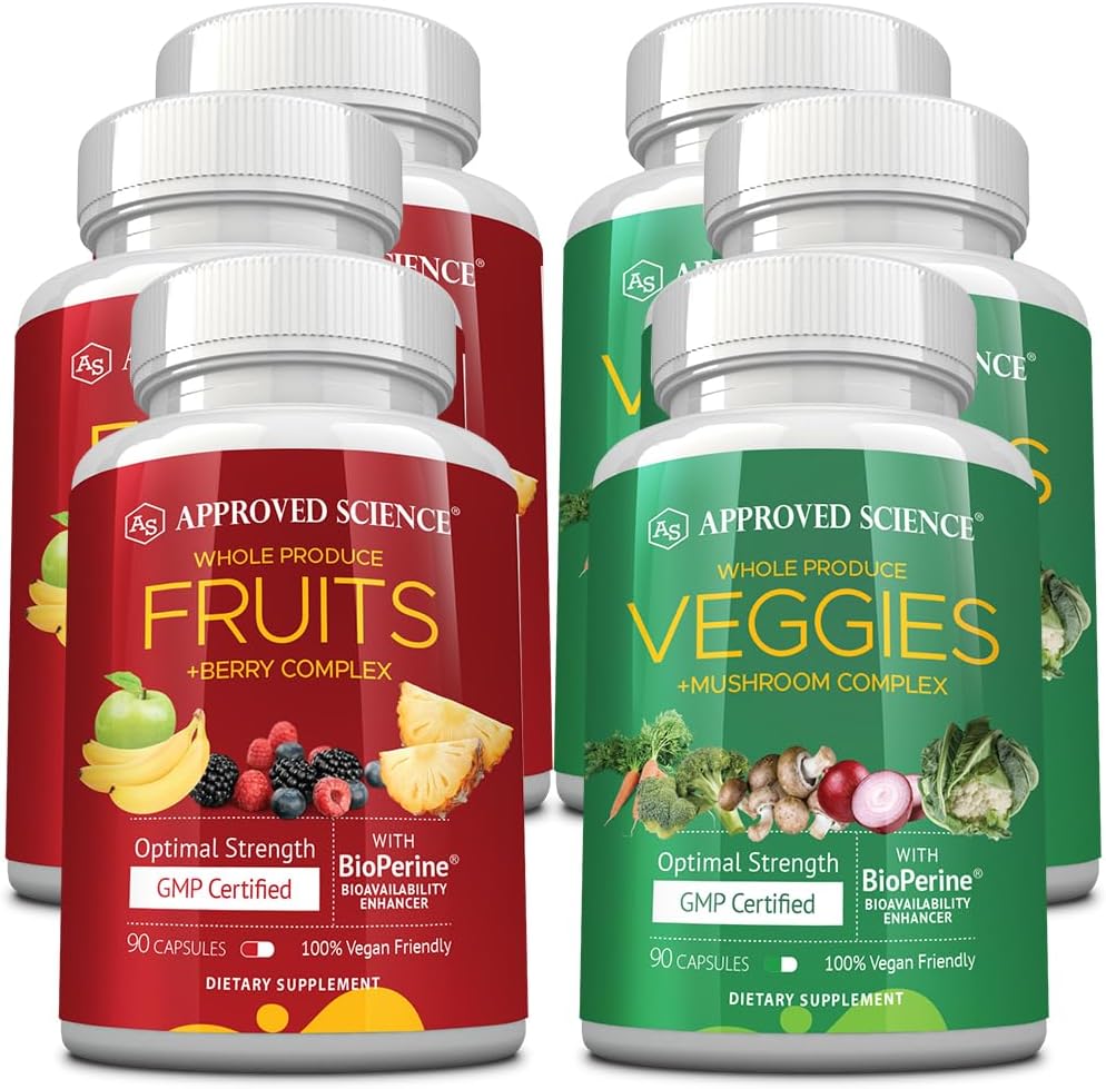 Goedgekeurde wetenschappelijke vruchten en groenten - 42 Whole Fruit and Veggie Supplement - Verbeterde gezondheid en vitaliteit - Dagelijkse natuurlijke vitaminen, mineralen, antioxidanten - 270 capsules Elke - 3-maand levering