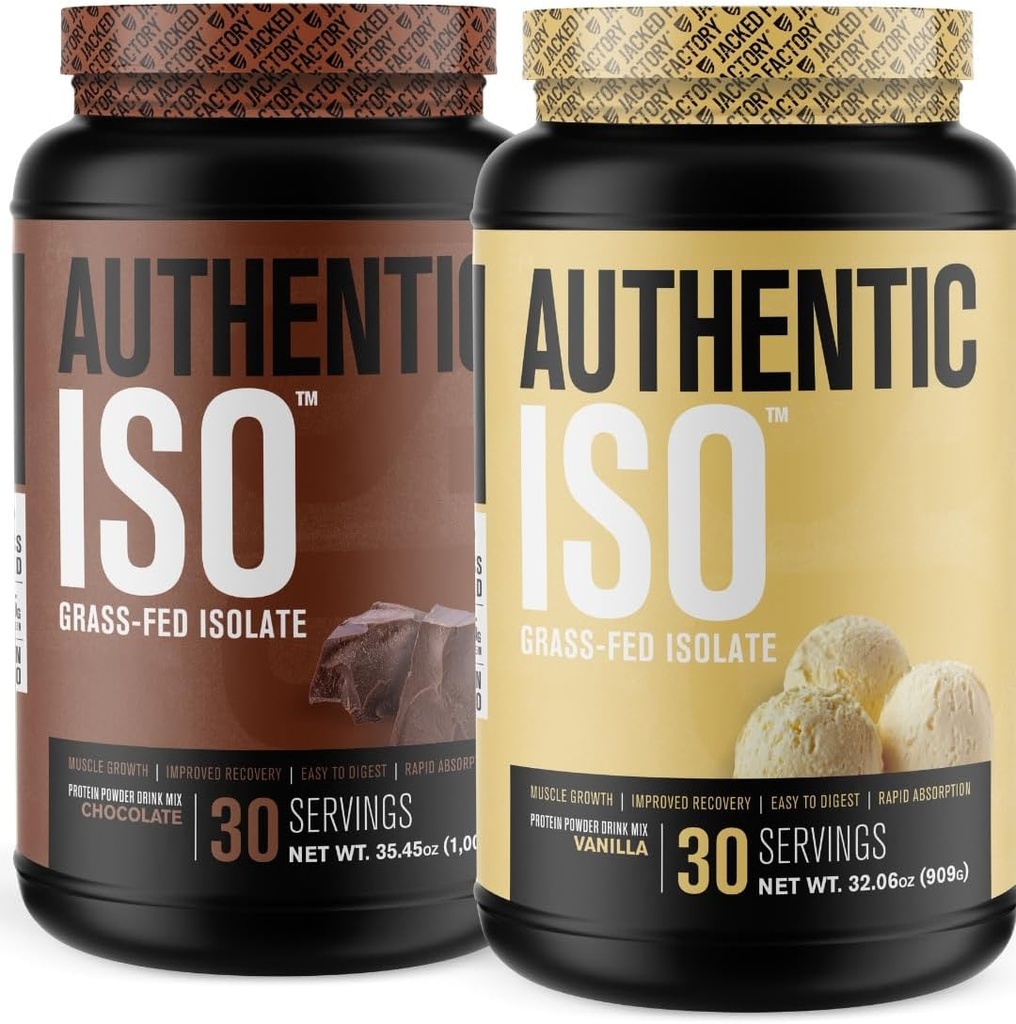 Ge Jacked Factory Authentic ISO Grass Fed Wei Protein Isolaat Poeder - Low Carb, Non-GMO Muscle Building Protein w/No Fillers (Chocolaat, 30sv) & (Vanilla, 30sv)