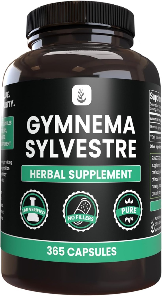 PURE ORIGINEEL INGREDIËNTEN Gymnema Sylvestre (365 capsules), Geen Magnesium of Rijst Fillers, altijd zuiver, Lab geverifieerd