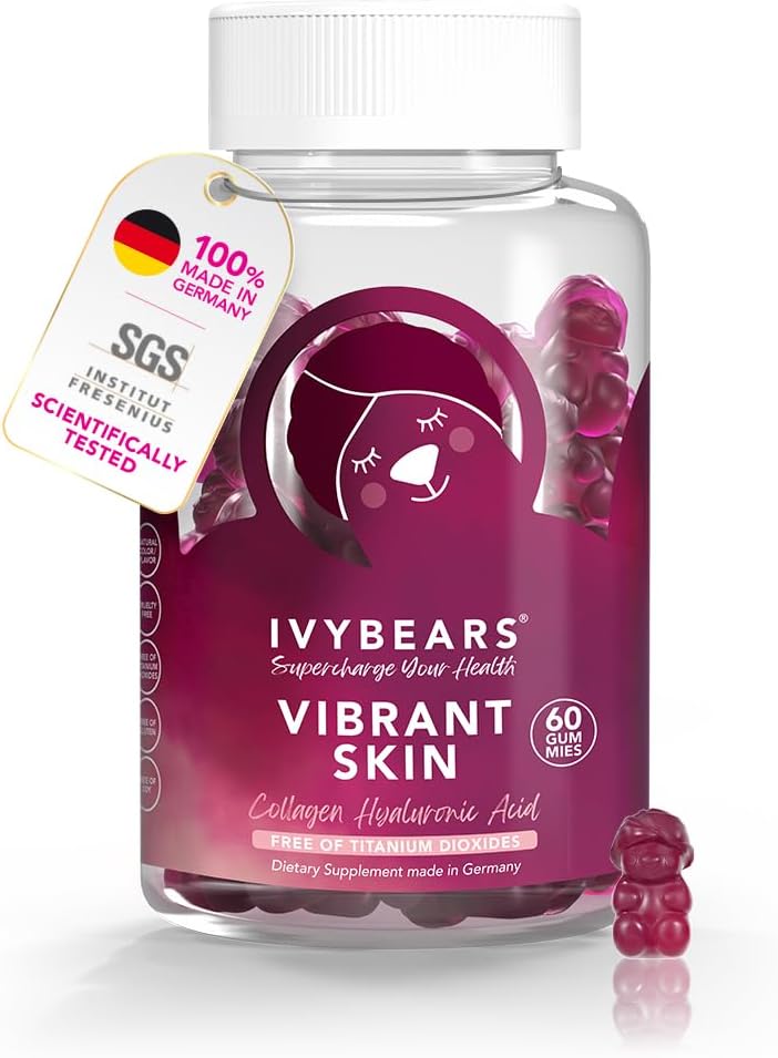 IvyBears Vibrant Skin Gummies - Hyaluronic Acid & VERISOL Collageen - High-Potency Skin Hydration & Elasticity - Radiant, Youthful Glow - Vegan & Naturally Delicious - 60 Count