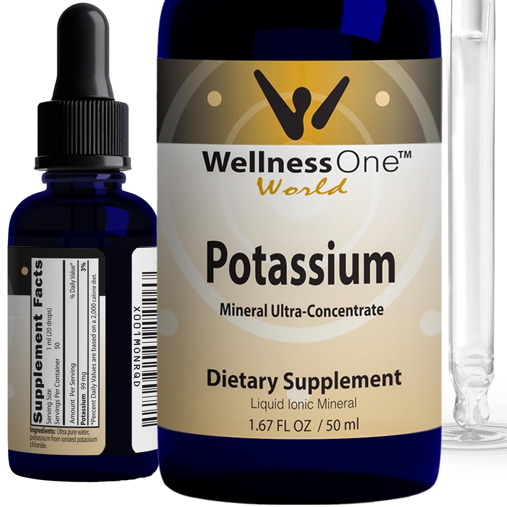 WellnessOne Ionic Kalium Supplement - Kaliumchloride druppels voor snelle absorptie - Boost Immuun System & Muscle Function - USA Getest, Veganistisch, Non-GMO, Glutenvrij, Ongearomatiseerd, 1,67 fl oz