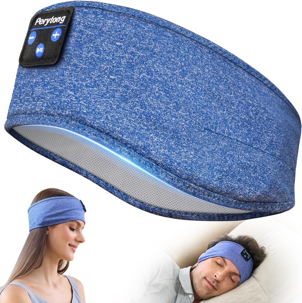 Perytong Bluetooth Headband Headphones, Slaaphoofdtelefoons Bluetooth voor Side Sleepers - Slaaphoofdband met Thin Speaker Microphone Handsfree Cadeau Ideeën voor Vrouwen Mannen