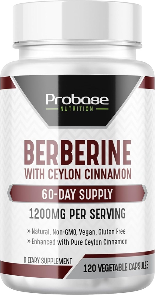 Probase Nutrition Berberine met kaneelextract - Glutenvrij en veganistisch - 120 capsules - 1200mg per portie