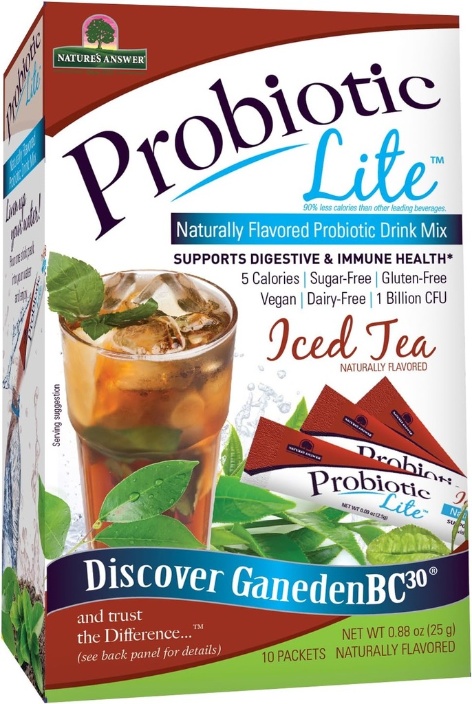 Antwoord Probiotic Lite Stick Pack Supplement, Iced Tea, 10 Tellen