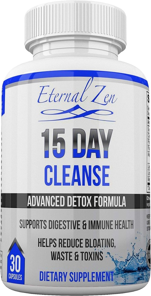Eternal Zen 15 Day Colon Cleanser Detox with Extra Strength Herbs, Senna is a Fast Acting Natural Laxative for Constipation Relief - Whole Body Cleanse - 30 Capsules