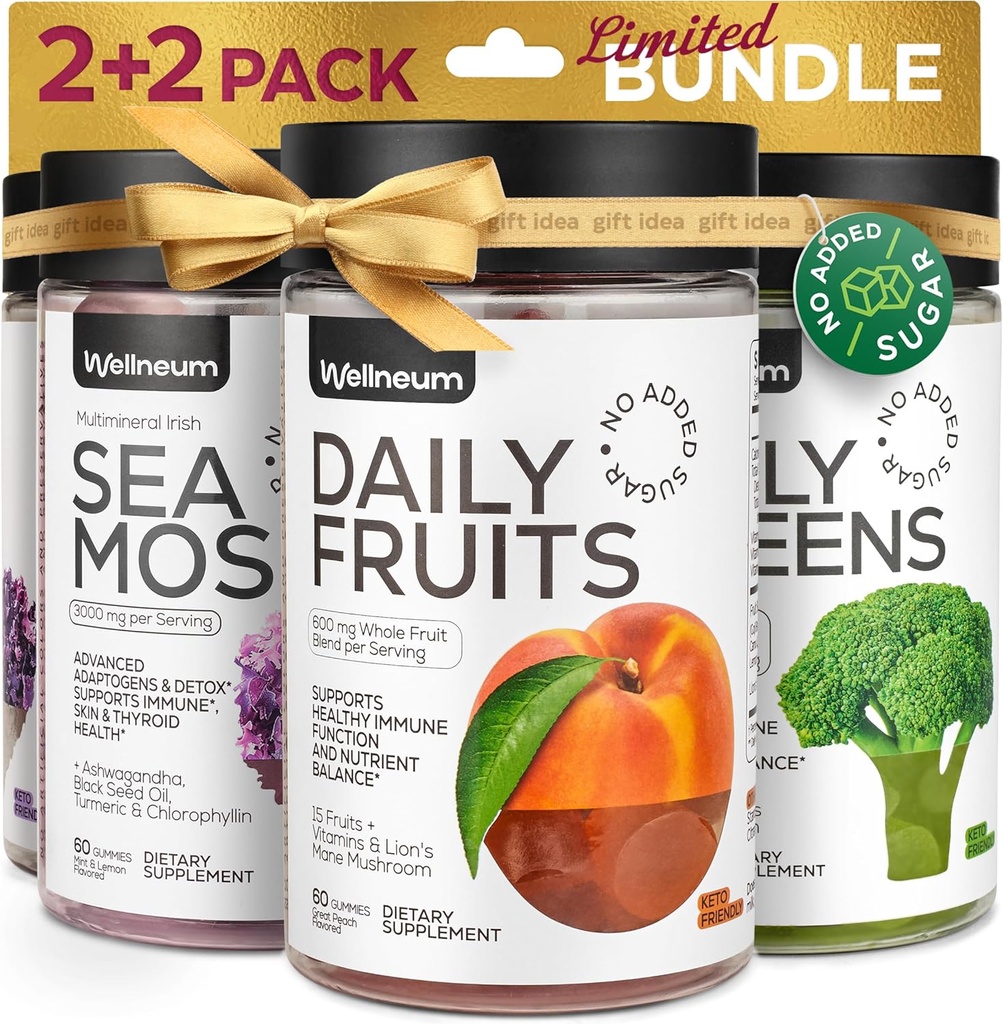 Super Fruit Super Greens en Sea Moss Gummies Bundle - Fruit Blend, Greens Blend, Irish Sea Moss, Bladderwrack - Detox, Nutrient Balance, Immunity Support, Thyriod Health - voor mannen en vrouwen