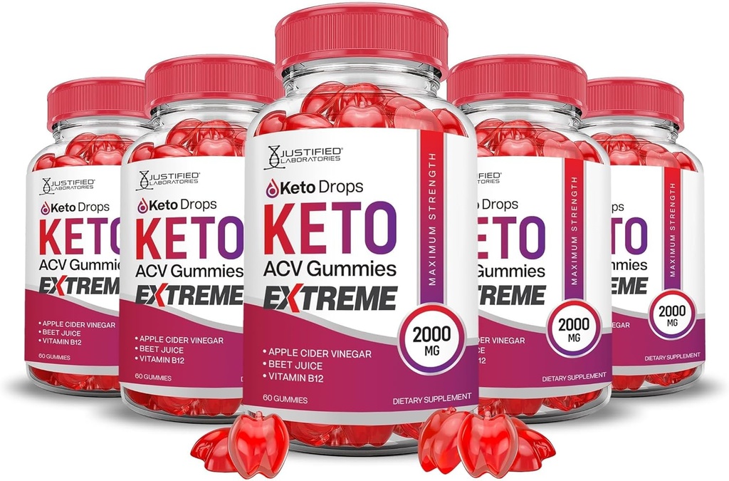 Justified Laboratories (5 Pack Keto Drops Keto ACV Gummies Extreme 2000MG Keto Drops Keto Gummies Advanced Formula Apple Cider Vinegar met Granaatappel Beetsap Poeder B12 Vegan Non GMO 300 Gummys