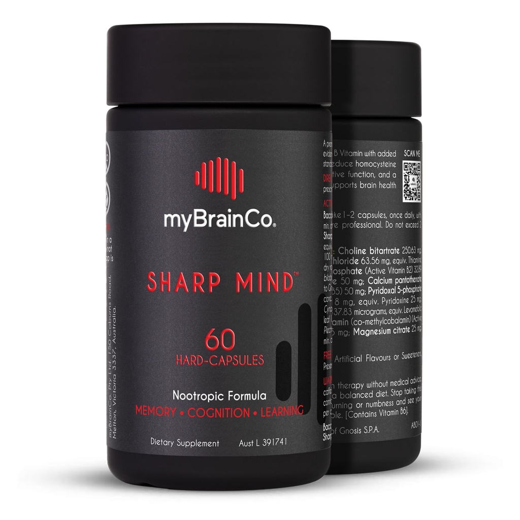 myBrainCo. Sharp Mind - Nootropic Brain Supplement for Memory & Focus - Adaptogenic Herbs & Nootropics to Support Brain Health - Rhodiola, Gingko, Fosfatidylserine and More (60 Vege-Capsules)