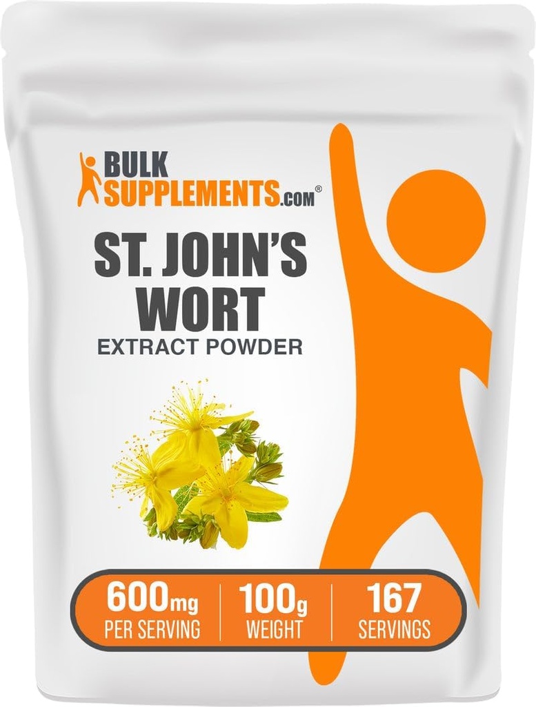 BulkSupplements.com St. John's Wort Extract - St. Johns Wort Supplement, Herbal Supplement for Mood - Vegan & Gluten Free, 600mg per Serving, 100g (3,5 oz) (Pack of 1)
