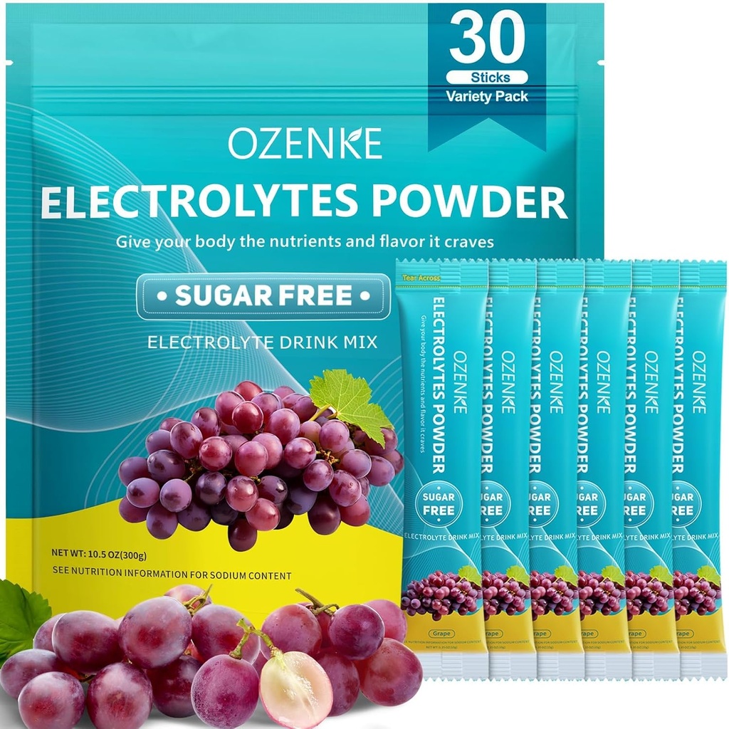 Hydration Packets Sugar Free, Electrolyte Drink Mix Portable Hydration Packets voor snelle hydratatie, druivensmaak, 30 sticks