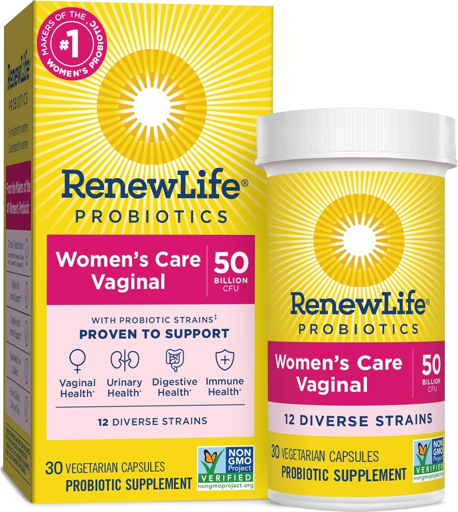 Renew Life Women's Probiotic Capsules, 50 miljard CFU Gegarandeerd, Ondersteunt pH-balans, Vaginale, Urinaire, Digestieve en Immune Health(2), L. Rhamnosus GG, Zuivel, soja en Glutenvrije, 30 Tellen