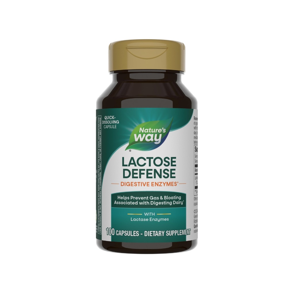 Nature's Way Lactose Defense, Digestieve Enzymen*, Ondersteunt De Vertering van Dairy*, 690 mg lactase per 3-Capsule Serving, 100 Capsules (Verpakking mei Vary)