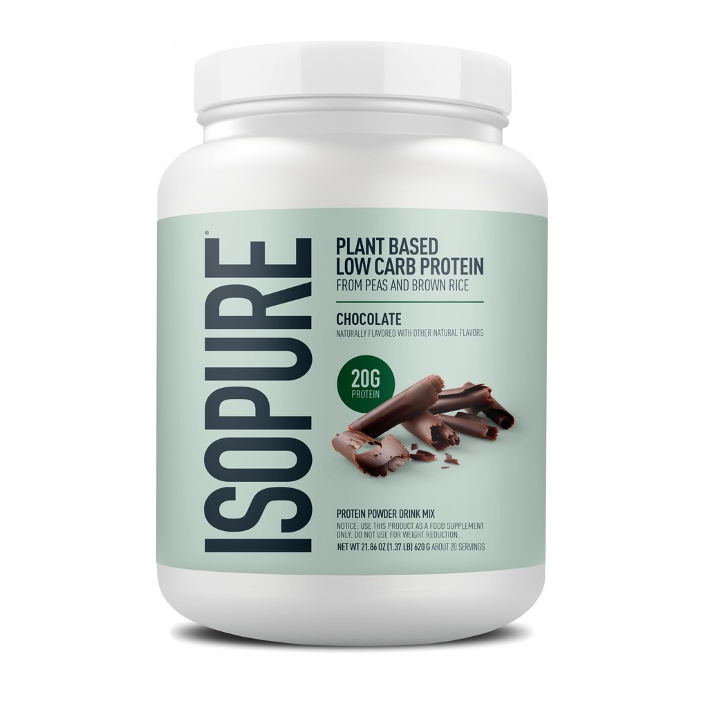 Isopure Plant-Based Proteïne Poeder, Lactosevrij, Glutenvrij, met ijzer, chocolade, 20g Plant Proteïne per portie, 1,37 Lbs, 20 porties