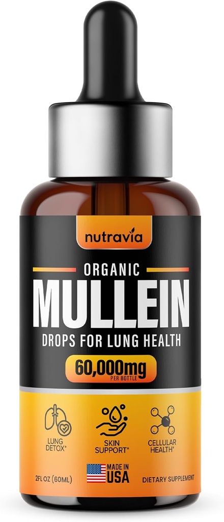 Mullein Drops For Longs - Extra sterkte Biologische Mullein Leaf Extract Tinctuur voor Lung Health, Detox, Immune & Respiratory Support Better Long Formula, Made in USA, Mullin Supplement Drops (2oz)
