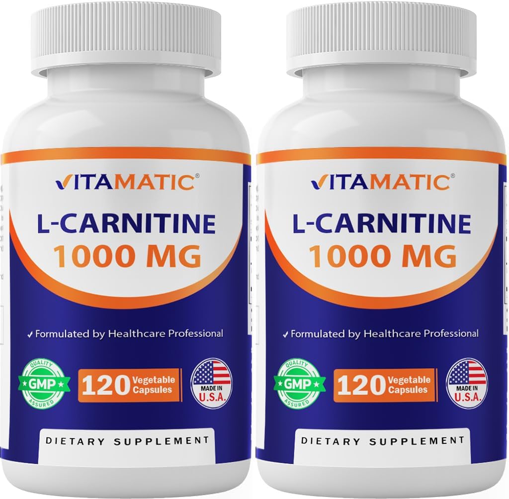 Vitamatic L-Carnitine Fumaraat 1000 mg - 120 plantaardige capsules (2 flessen)