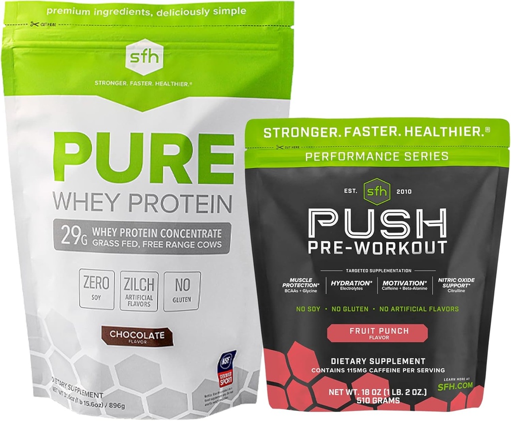 SFH Motivate & Gain workout bundel Pure Wei Chocolade Proteïne en Push pre-workout poeder