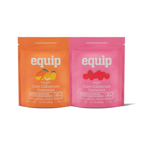 Equip Foods Core Colostrum Gummies - Heerlijk en comfortabel - 1g Ultra-Premium Gras Fed Colostrum Per Serving - Gut Health, Immunity, Hair and Skin, Peach Mango & Raspberry