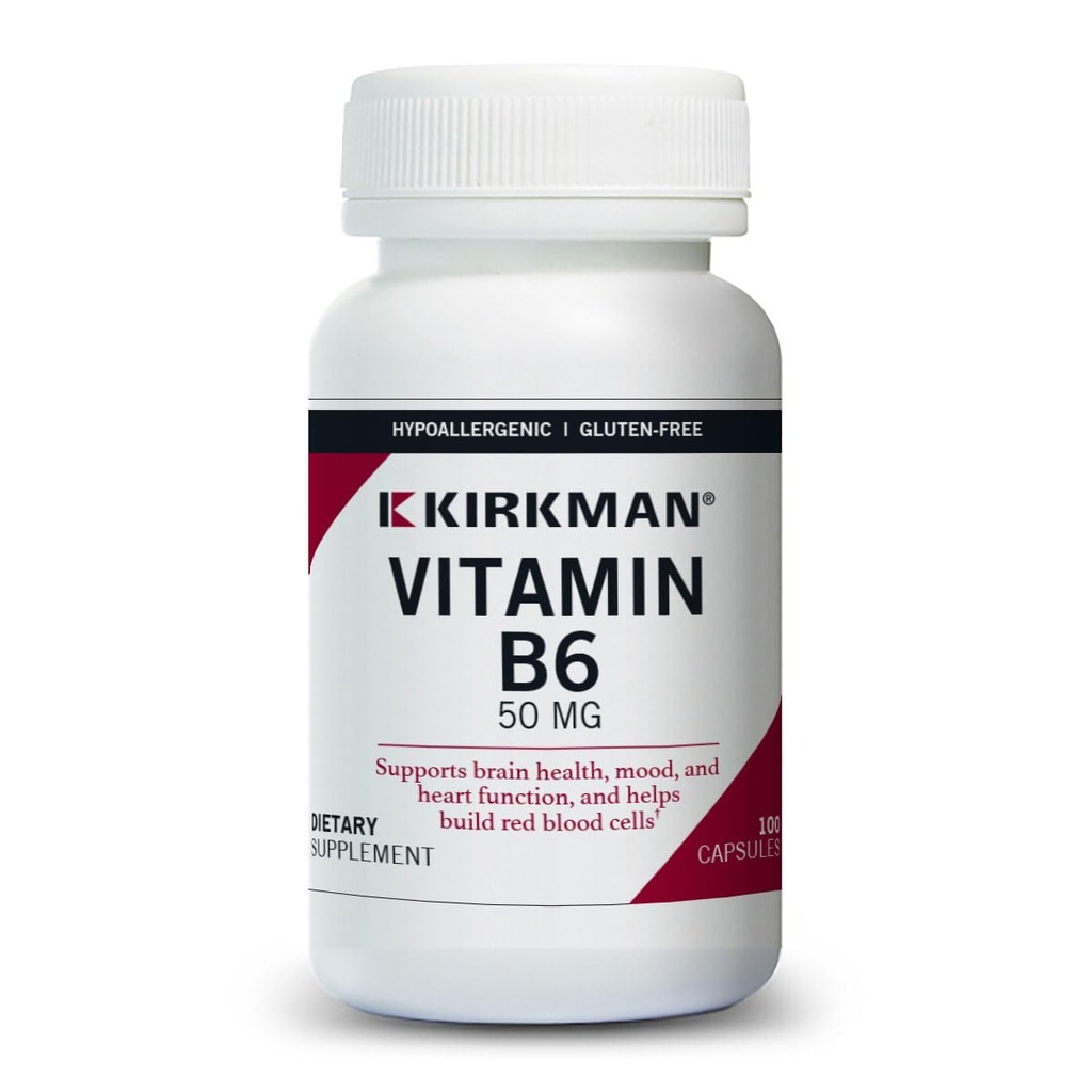 Kirkman Vitamine B-6 50 mg - Hypoallergeen - 100 Vegetarische Capsules - Gluten/Caseïnevrij