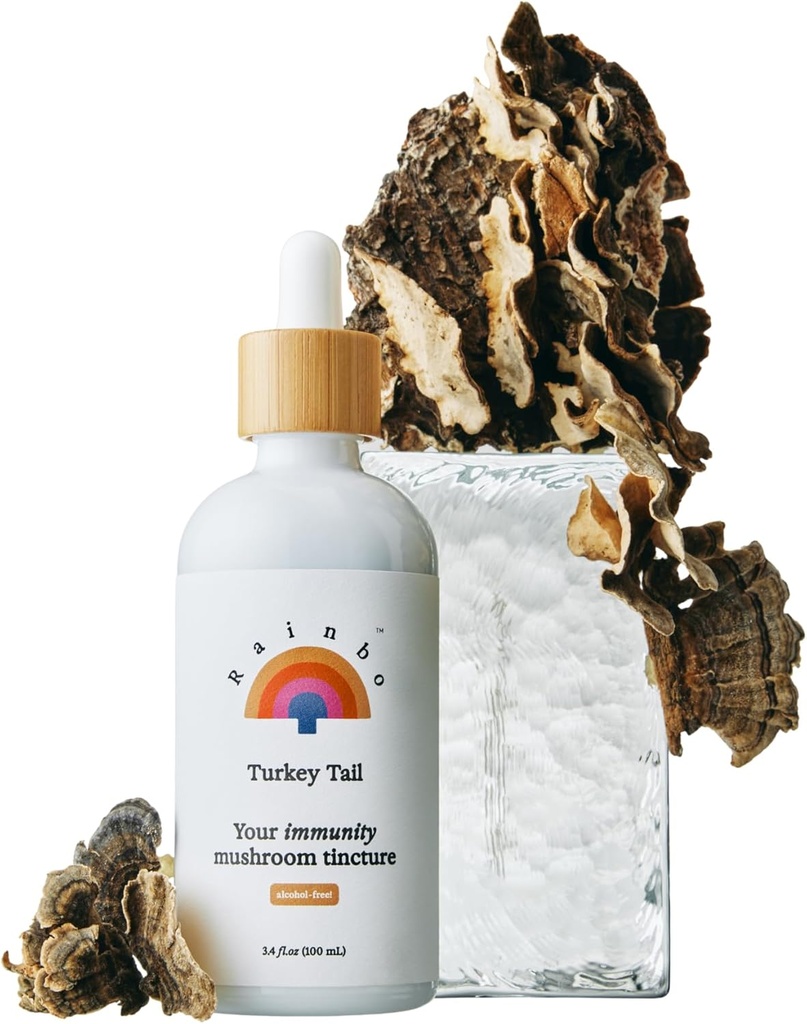 Rainbo - Turkije Tail Paddestoel Tinctuur - Alcoholvrij - Dual Extract Paddestoel Supplement - Immune Support, Gut Health, Liquid Turkey Tail Supplement, Vegan, Niet GGO, 3.4 fl oz