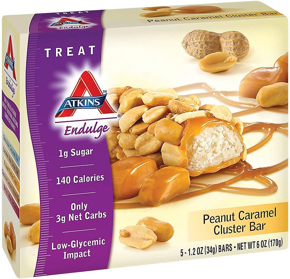 Atkins Peanut Caramel Cluster Bar, Dessert favoriet, Hoog in vezels, 3g Net Carb, 1g Suiker