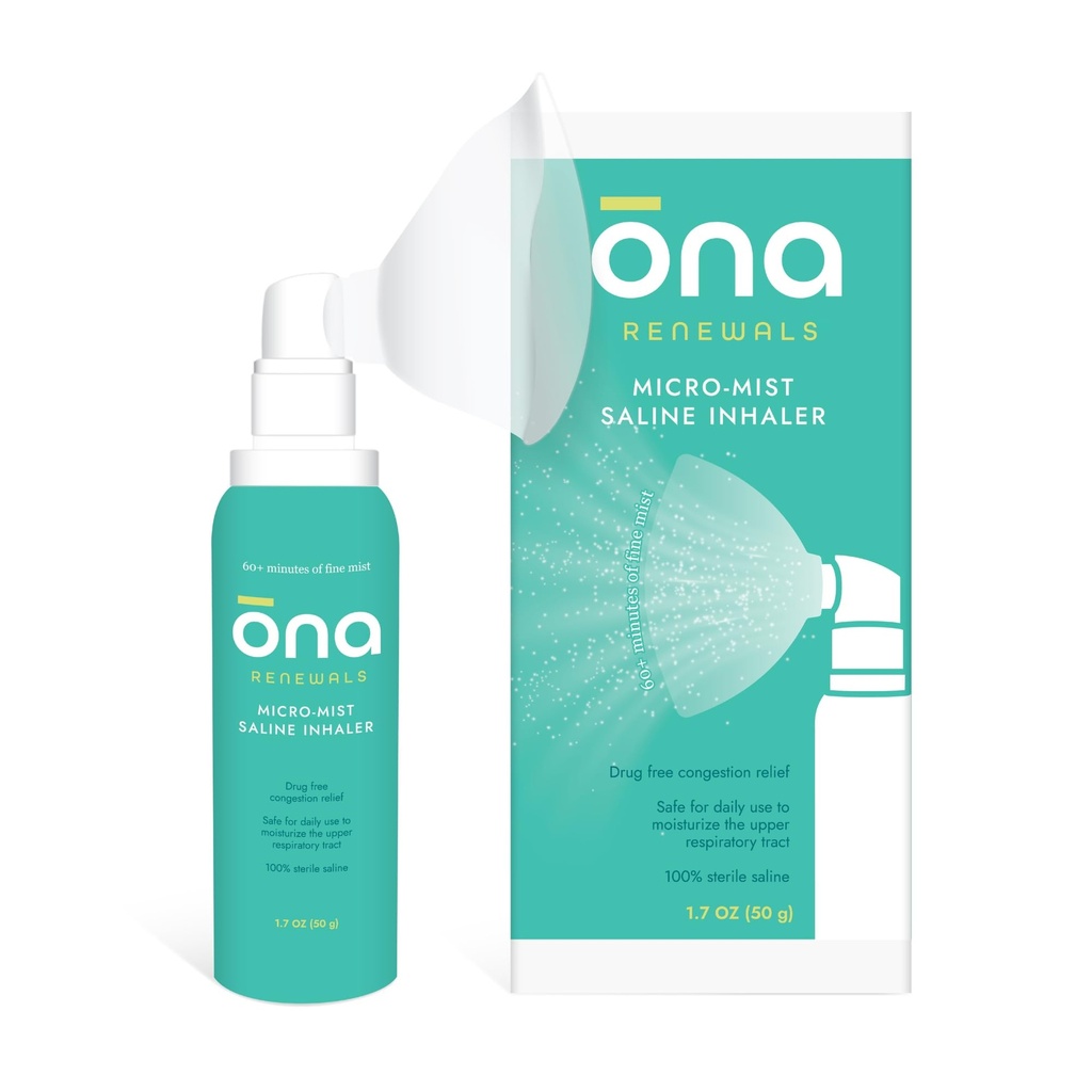 ONA Vernieuwt Saline Micro-Mist Nasal Inhalator, Congestie Verlichting voor volwassenen, Koud en griep, Allergie, Sinus Relief, Ongeurend, 1.7oz
