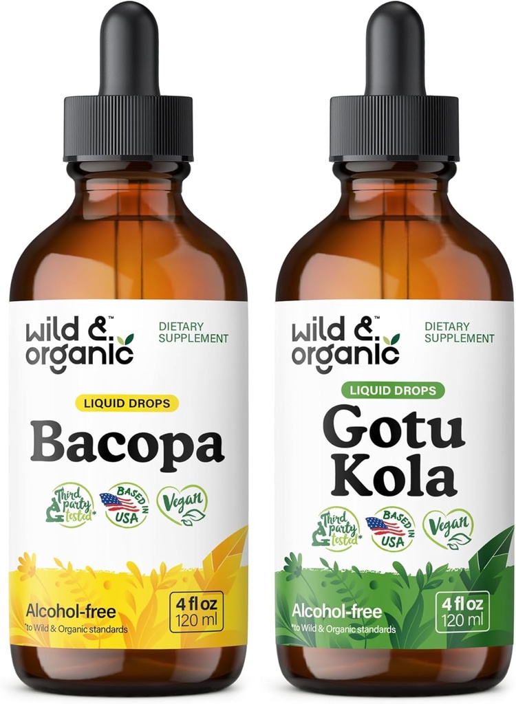 Wild & Organic Bacopa Tinctuur 4 fl oz & Gotu Kola Tinctuur 4 fl oz