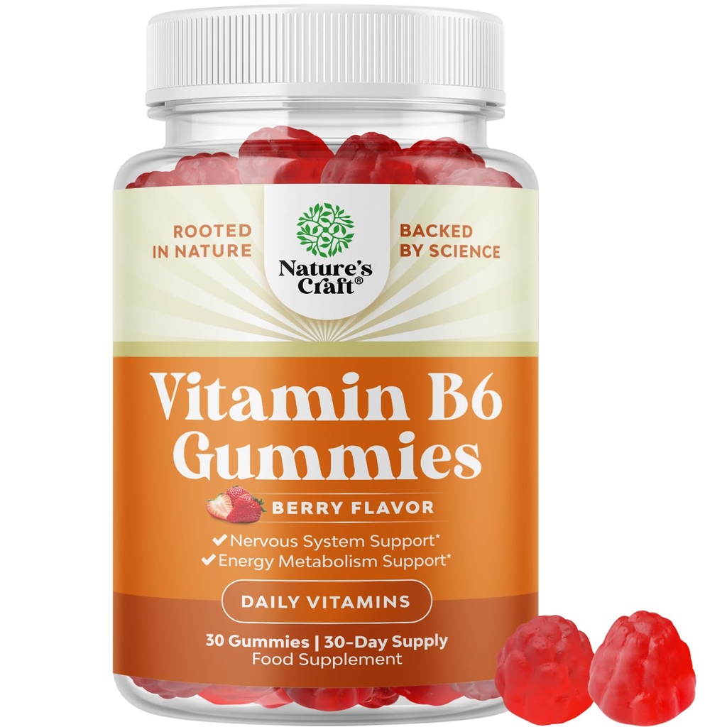 Potent Vitamin B6 Gummies for Adults - Potent Vitamin B Complex Supplements for Men & Women for Nervous System Support Mood & Immune System - Vegan Pyridoxine Chews for Energy & Metabolism - 30 Count