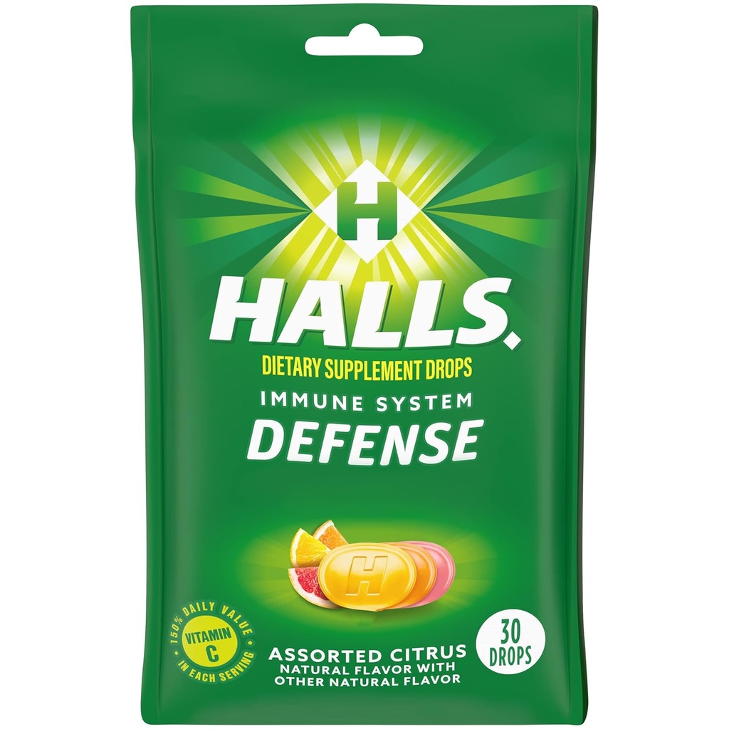 HALLS Defense Assortiment Citrus Vitamine C druppels, Dieetsupplement druppels, 30 druppels