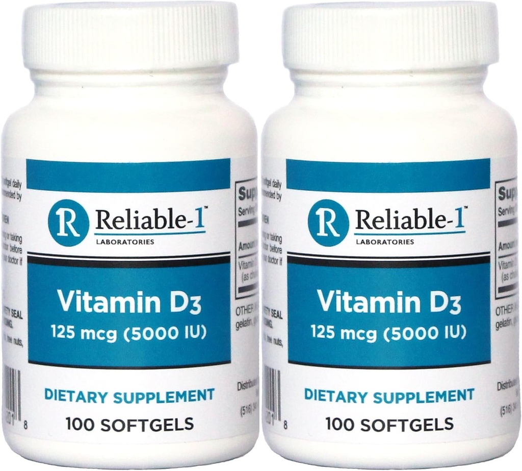 Vitamine D3 High Potency 5000 IE 100 Softgels per flesverpakking van 2