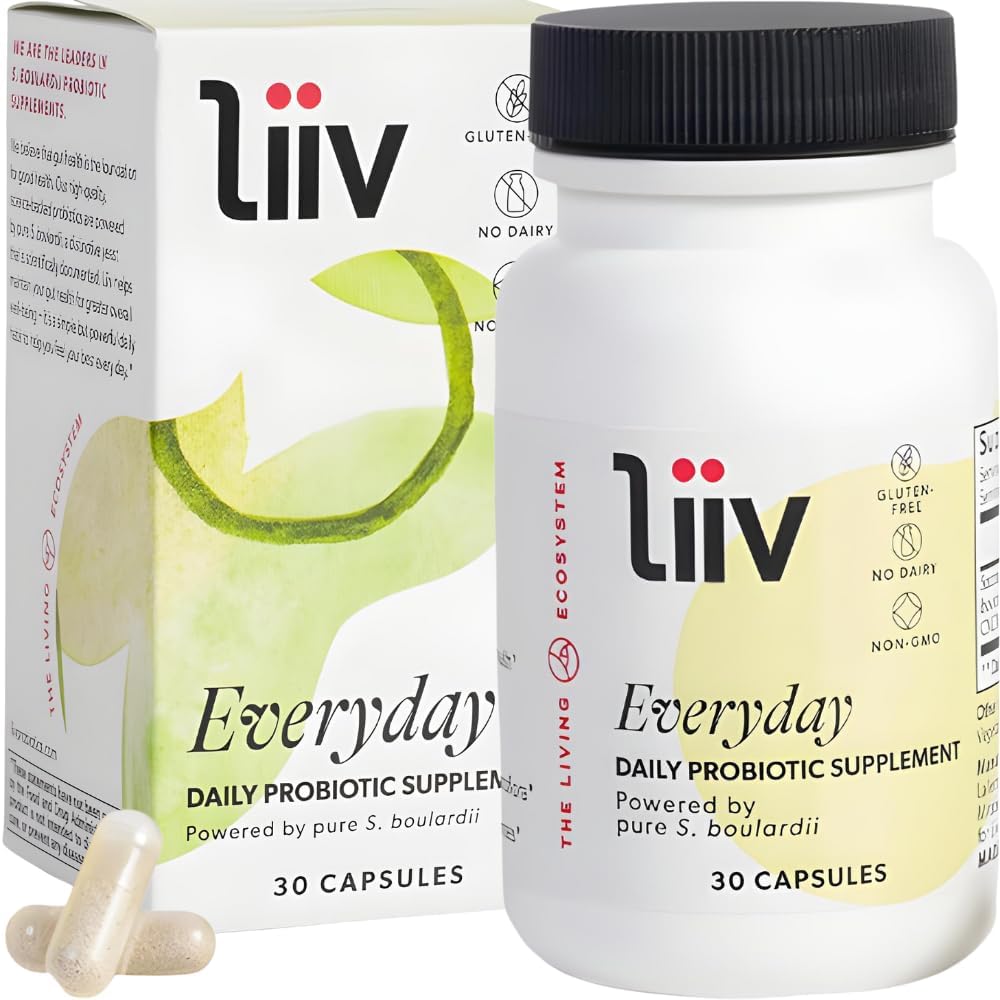LiiV Premium Everyday Probiotic for Digestive & Immune Support, Pure S. boulardii for Women & Men, 5 Billion CFUs, Healthy MicroBiome Balance – 30 Vegetarian Capsules