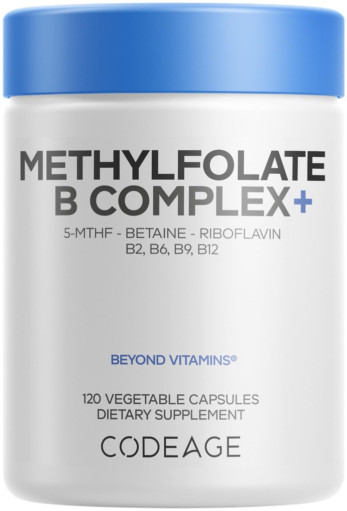 Codering Methylfolaat B Complex Supplementen - 5 MTHF, Methylcobalamine 1000mcg Gemethyleerd Vitamine B12, Riboflavine, Betaine, Vitaminen B6, Methylation Cycle MTHFR - 2 maanden - 120 capsules