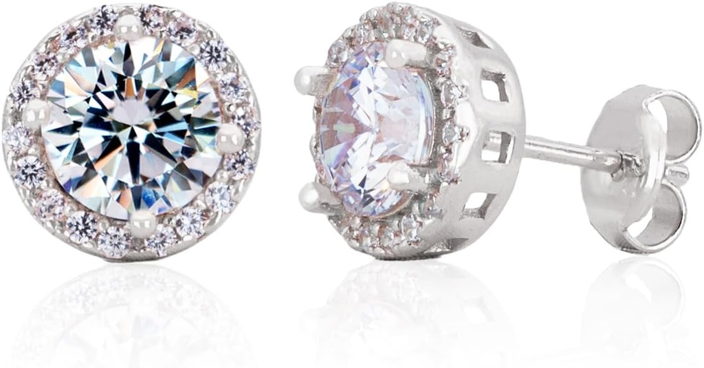 Sterling Silver Handgemaakte Zircon Edelsteen Halo 9mm Oorbellen