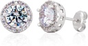 Sterling Silver Handgemaakte Zircon Edelsteen Halo 9mm Oorbellen