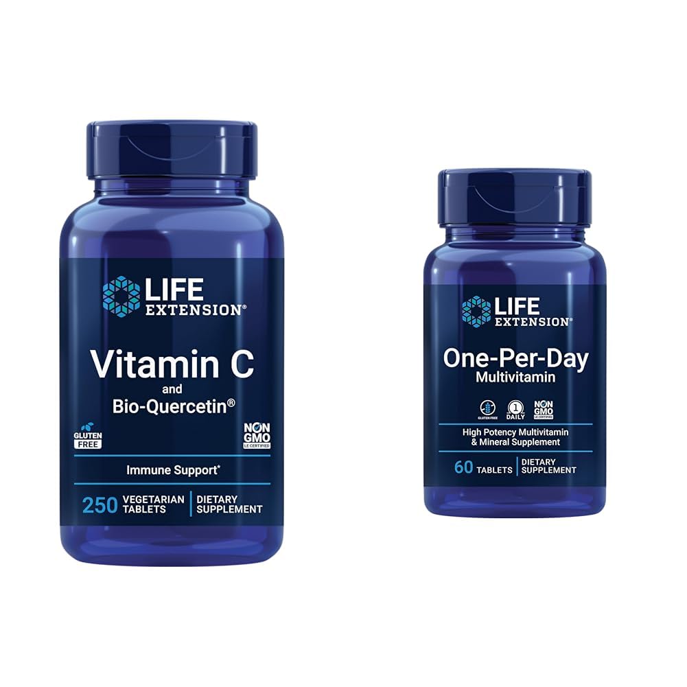 Levensverlenging Vitamine C & quercetine Phytosome Plus Multivitamine met 25+ Vitaminen, Mineralen & Extracten - 250 Tabletten, 60 Tabletten