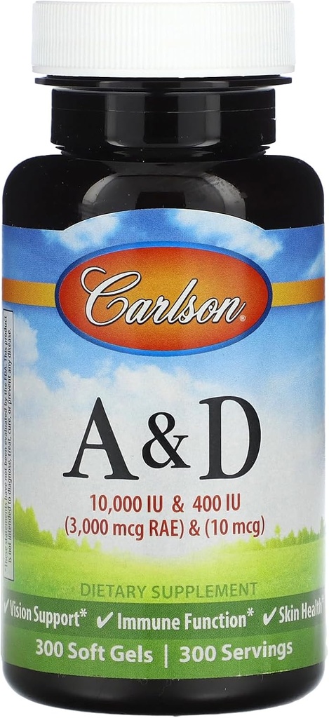 Carlson Labs Vitamine A en D, 10000/400 IE, 300 Softgels
