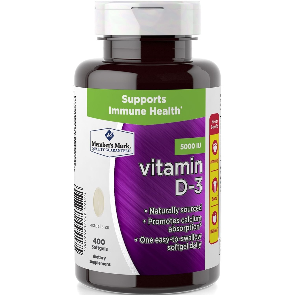 Mark Vitamin D-3 5000 IE Dieetsupplement van het lid (400 Aantal)