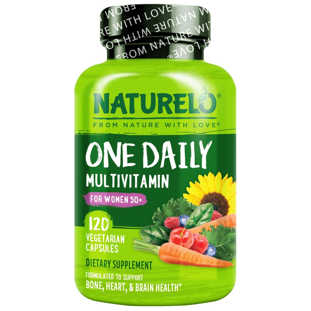NATURELO Een dagelijkse multivitamine voor vrouwen 50+ (ijzervrij) - Menopauze Ondersteuning voor vrouwen boven 50 - Whole Food Supplement - Non-GMO - No Soy - 120 Capsules - 4 maand levering