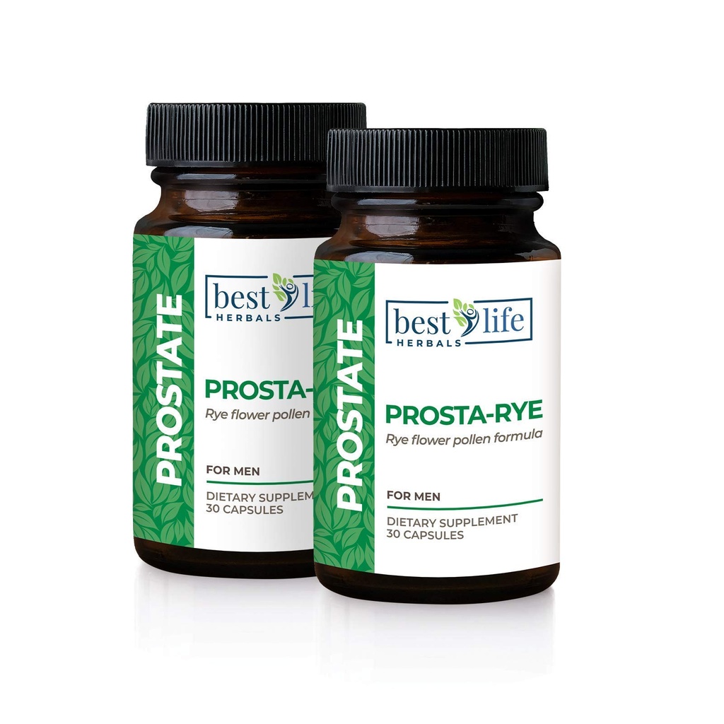 Best Life Herbals Prosta-Rye - Natural Prostate Supplement for Men Experiencing an Enlarged Prostate, Frequent Urination, Overactive Bladder - 2 Bottles, 60 Capsules